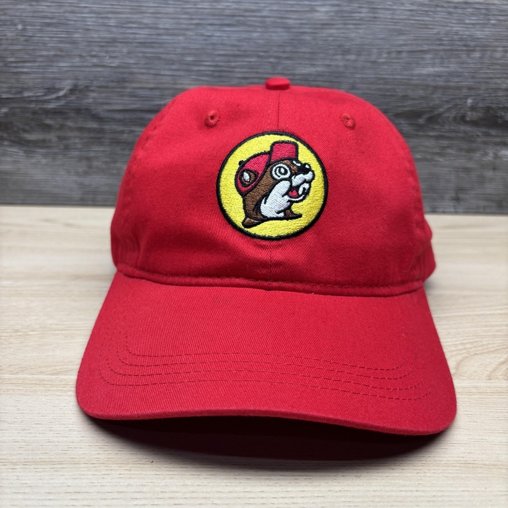Bucee's Hat Cap Strap Back Red Embroidered Beaver Patch Dad Hat Mens Baseball
